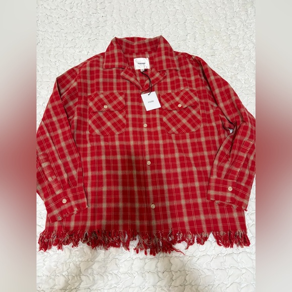Free People x Found Raw-Cut Fringe Plaid Camp Shirt - Picture 4 of 5
